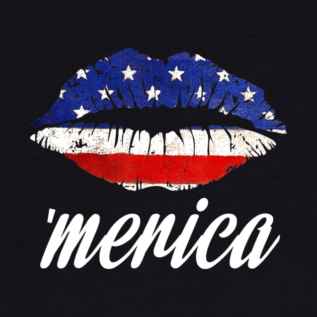 Kiss Lips Merica Funny Love 4th of July American Flag by crowominousnigerian 